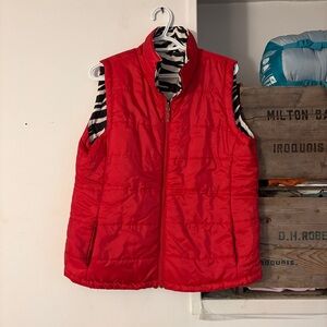 Reversible Red Zebra Print Zip-Up Puffer Vest Size Medium